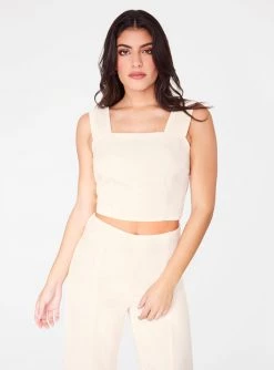 HeyYou Creme Straight Neck Crop Top