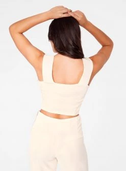 HeyYou Creme Straight Neck Crop Top