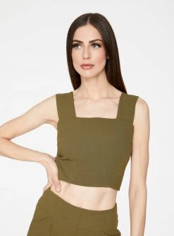 HeyYou Olive Straight Neck Crop Top Crop Tops
