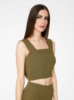 HeyYou Olive Straight Neck Crop Top Crop Tops