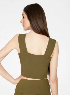 HeyYou Olive Straight Neck Crop Top Crop Tops