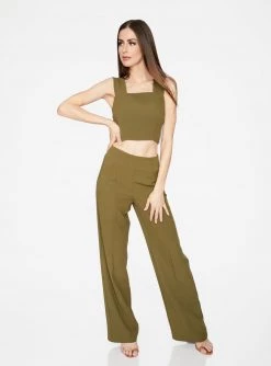 HeyYou Olive Straight Neck Crop Top Crop Tops