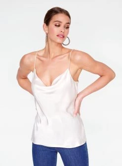 HeyYou Creme Cowl Neck Satin Cami Top
