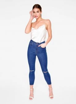 HeyYou Creme Cowl Neck Satin Cami Top