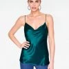 HeyYou Camis Emerald Cowl Neck Satin Cami Top