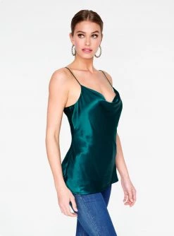 HeyYou Camis Emerald Cowl Neck Satin Cami Top