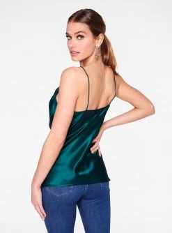 HeyYou Camis Emerald Cowl Neck Satin Cami Top