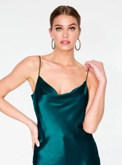 HeyYou Camis Emerald Cowl Neck Satin Cami Top