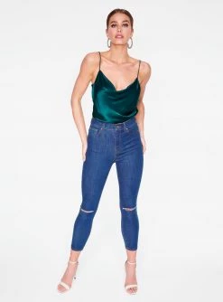HeyYou Camis Emerald Cowl Neck Satin Cami Top