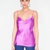 HeyYou Camis Purple Cowl Neck Satin Cami Top