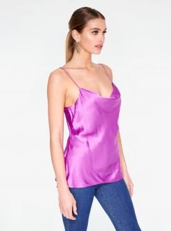 HeyYou Camis Purple Cowl Neck Satin Cami Top