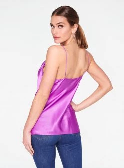 HeyYou Camis Purple Cowl Neck Satin Cami Top