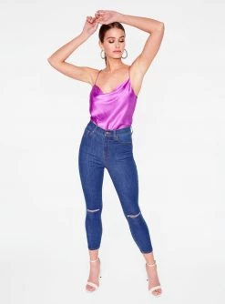HeyYou Camis Purple Cowl Neck Satin Cami Top