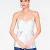 HeyYou Silver Cowl Neck Satin Cami Top Camis