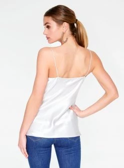 HeyYou Silver Cowl Neck Satin Cami Top Camis