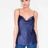 HeyYou Camis Slate Cowl Neck Satin Cami Top