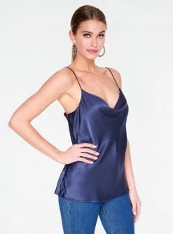 HeyYou Camis Slate Cowl Neck Satin Cami Top