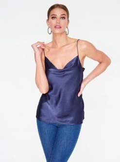HeyYou Camis Slate Cowl Neck Satin Cami Top