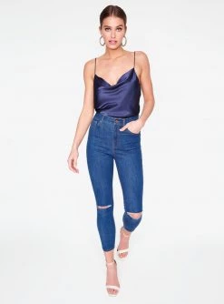 HeyYou Camis Slate Cowl Neck Satin Cami Top