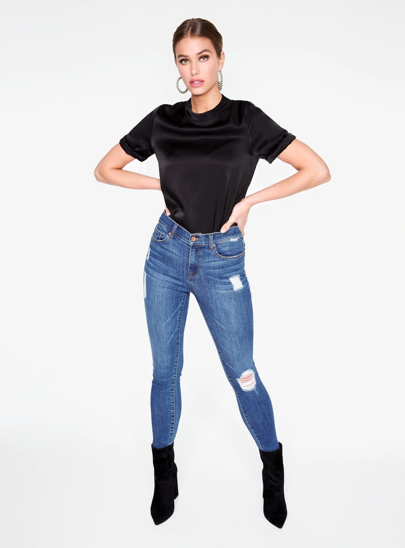 HeyYou High Neck Satin Short Sleeve Top In Black 7 HeyYou High Neck Satin Short Sleeve Top In Black