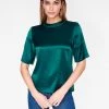 HeyYou Blouses Emerald High Neck Satin Short Sleeve Top