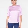 HeyYou Blouses Lavender High Neck Satin Short Sleeve Top