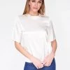 HeyYou Blouses Natural High Neck Satin Short Sleeve Top 1 HeyYou Blouses Natural High Neck Satin Short Sleeve Top
