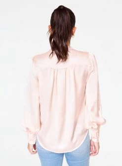 HeyYou Mandarin Collar Button Up Top In Ivory Blouses