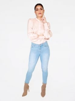 HeyYou Mandarin Collar Button Up Top In Ivory Blouses