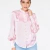 HeyYou Blouses Mandarin Collar Button Up Top In Orchid Pink