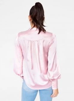 HeyYou Blouses Mandarin Collar Button Up Top In Orchid Pink