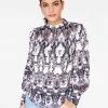 HeyYou Mandarin Collar Button Up Top In Snake Print