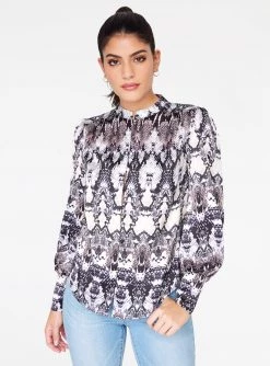 HeyYou Mandarin Collar Button Up Top In Snake Print