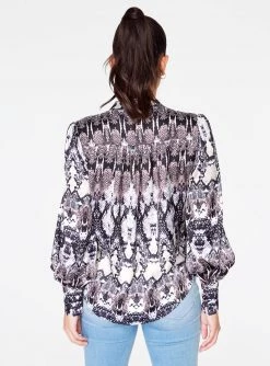 HeyYou Mandarin Collar Button Up Top In Snake Print