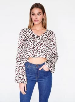 HeyYou Blouses Ivory Leopard Print Long Sleeve Cropped Blouse