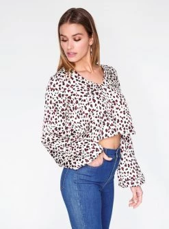 HeyYou Blouses Ivory Leopard Print Long Sleeve Cropped Blouse