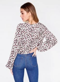 HeyYou Blouses Ivory Leopard Print Long Sleeve Cropped Blouse
