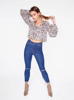 HeyYou Blouses Ivory Leopard Print Long Sleeve Cropped Blouse