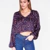 HeyYou Blouses Navy Leopard Print Long Sleeve Cropped Blouse