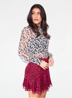 HeyYou Mandarin Collar Button Up Top In Jasmine Floral Blouses