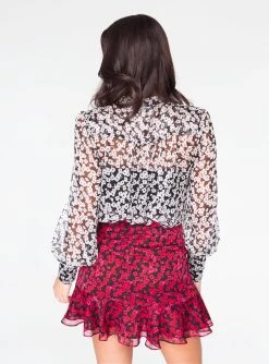 HeyYou Mandarin Collar Button Up Top In Jasmine Floral Blouses