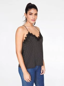 HeyYou Black And White Polka Dot Lace Cami Top Camis