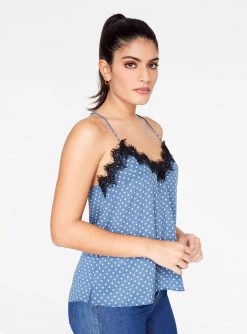 HeyYou Camis Blue And Creme Polka Dot Lace Cami Top