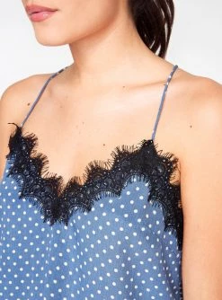 HeyYou Camis Blue And Creme Polka Dot Lace Cami Top