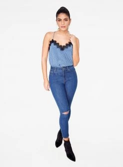 HeyYou Camis Blue And Creme Polka Dot Lace Cami Top