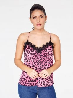 HeyYou Camis Hot Pink Cheetah Lace Cami Top