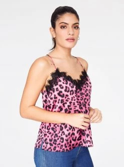 HeyYou Camis Hot Pink Cheetah Lace Cami Top