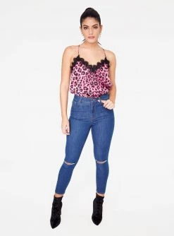 HeyYou Camis Hot Pink Cheetah Lace Cami Top