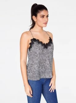 HeyYou Camis Black And White Croc Lace Cami Top
