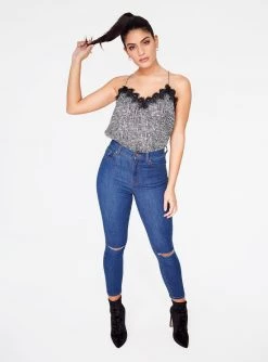 HeyYou Camis Black And White Croc Lace Cami Top